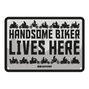 Oxford Garage Metal Sign: Handsome Biker Lives Here