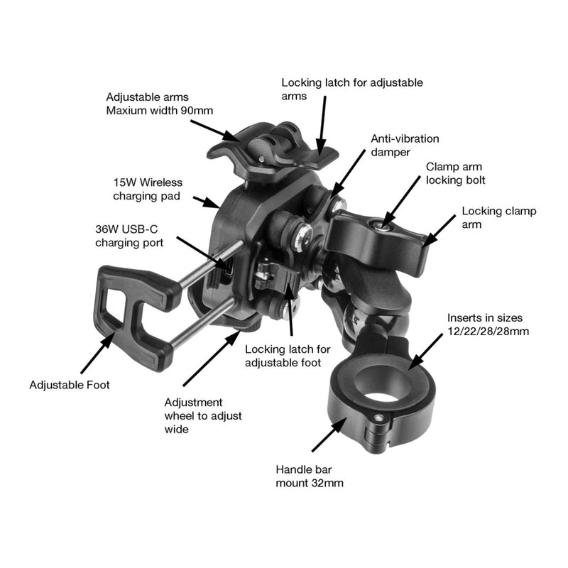 Rocky Creek Motoplug Phone Holder & Charger - Wireless & USB-C